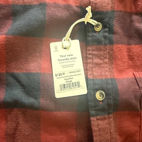 Marine Layer Mens Red & Navy Plaid Button-Up Shirt Size M 100% Cotton Long Sleev - Picture 2 of 4